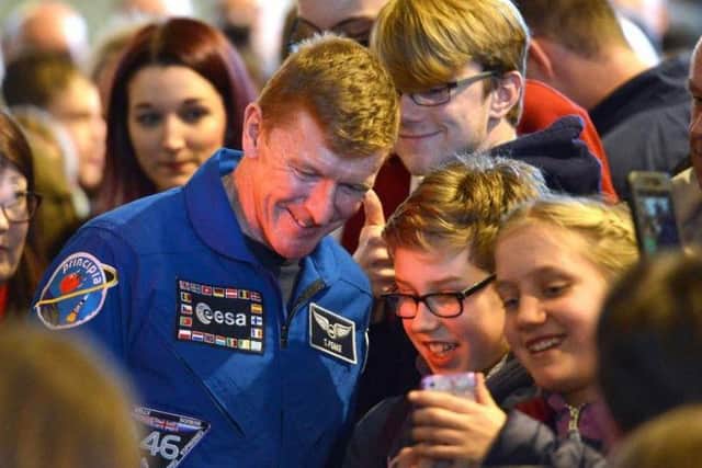Tim Peake greeting people in Chichester