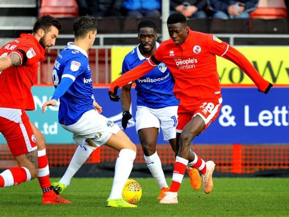Crawley Town forward Panutche Camara in action against Oldham on Saturday. Picture by PW Sporting Photography