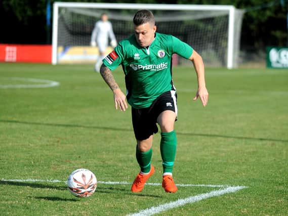Eastbourne Borough winger Dean Cox in action during his loan spell at Burgess Hill Town. Picture by Steve Robards.