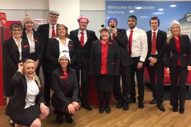 Wear a Woolly Hat Day at Santander bank in Worthing