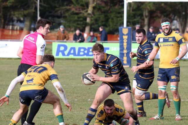 Tom Miller surges forward in Worthing Raiders' clash with Henley Hawks. Picture: Warwick Baker