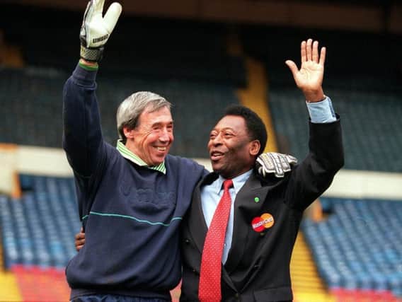Gordon Banks pictured with Pele at Wembley Stadium in 2000. Picture by Clive Mason/ALLSPORT