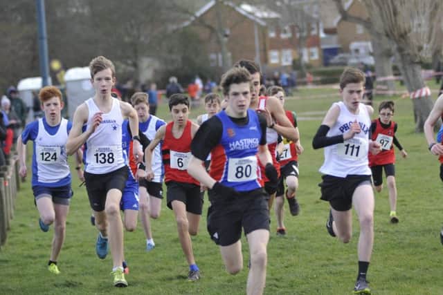 Carlos Nieto-Parr (number 80) sets off at the start of the under-15 boys' race