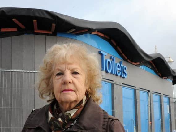 Cllr Jeanette Warr by the toilets on Bognor seafront. Photo by Kate Shemilt ks190073-3