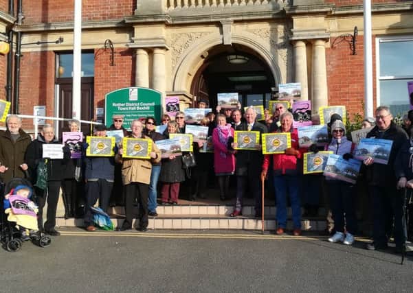 Demonstration against the housing plans outside Bexhill Town Hall
