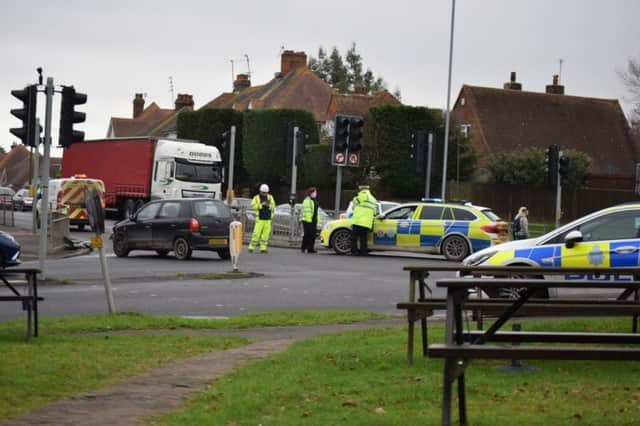Emergency services at Polegate crossroads after the collision back in January