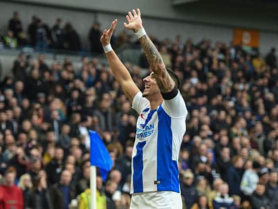 Anthony Knockaert celebrates his goal against Derby. Picture by PW Sporting Photography