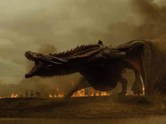 Daenerys on her dragon in Game Of Thrones