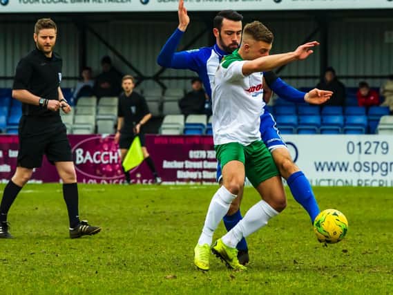 Mason Walsh battles for possession at Bishop's Stortford / Picture by Tommy McMillan