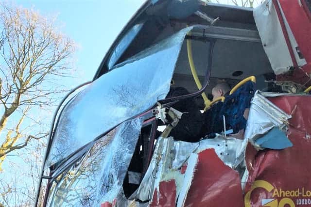 The damage to the rail replacement bus in Balcombe