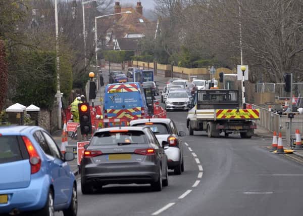 Roadworks/Temporary traffic lights in Kings Drive, Eastbourne (Photo by Jon Rigby) SUS-190218-100720008