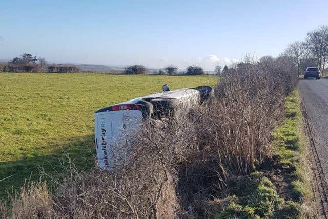 The overturned van on the B2116 in Plumpton on Tuesday (February 19). Photo supplied by Oliver St.John