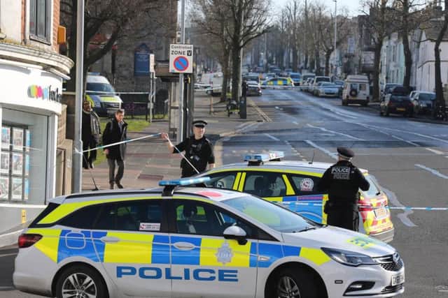 Police sealed off the scene of the stabbing in Brighton on Sunday