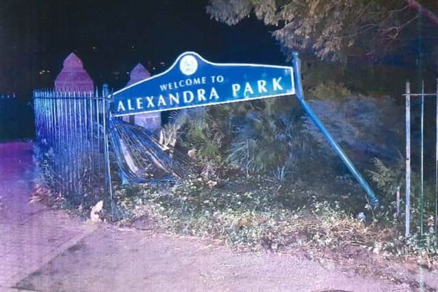 Damage caused to railings at Alexandra Park by drink-driver Valentine Mitjajev. Photo courtesy of Sussex Police. SUS-190220-142139001