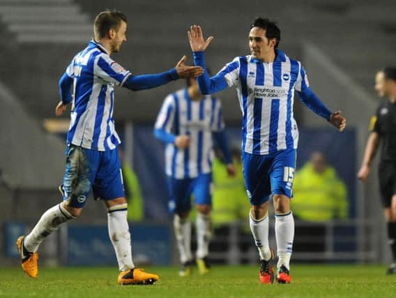 Spanish star Vicente celebrates scoring for Brighton at the Amex. Picture by Getty Images