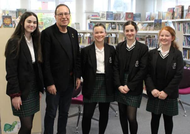 Peter James with students from Millais