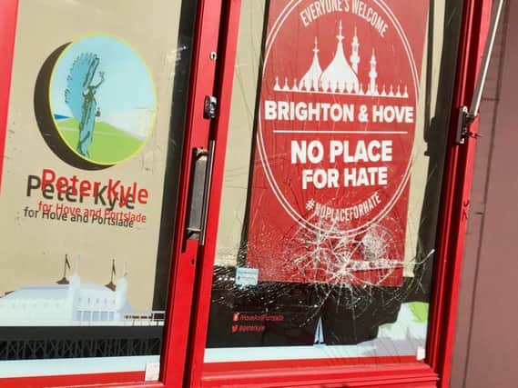 Damage to Peter Kyle's office in Church Road, Hove