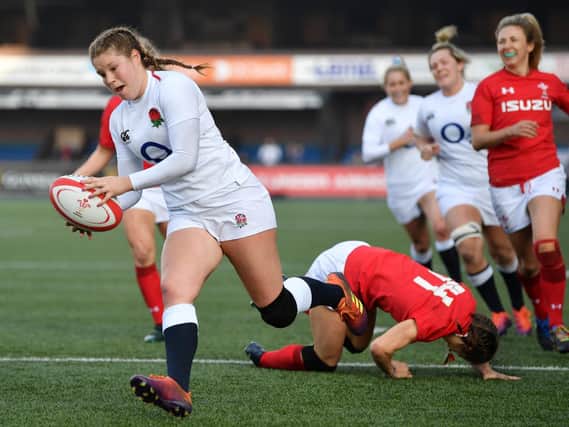 Jess Breach in possession for England against Wales / Picture: RFU Collection via Getty Images