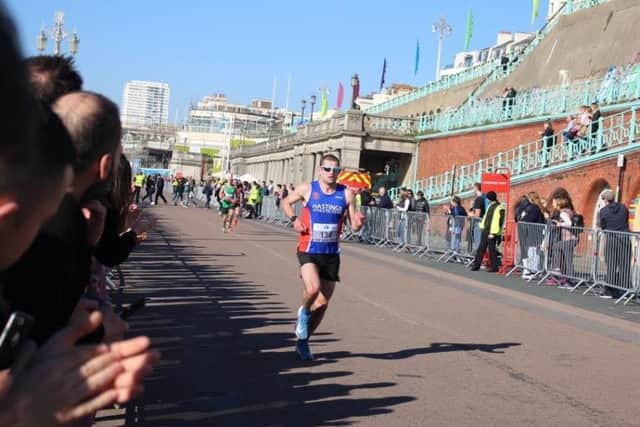 Rhys Boorman on his way to the finish line in The Grand Brighton Half Marathon