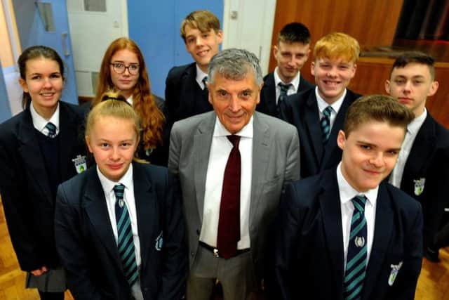 Students at The Burgess Hill Academy  received a presentation and talk by David Dein, former vice-chairman of Arsenal Football Club and former vice-chairman of the Football Association.
Pic Steve Robards SR1904819 SUS-190403-111130001