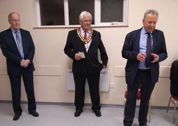 Cllr John Blackall, Horsham District Council chairman Peter Burgess and Keith Rushton, chair of trustees at the newly refurbished Windmill Room in West Chiltington Village Hall SUS-190227-132518001