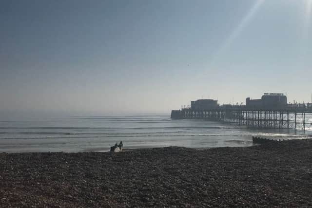 The picnic table was spotted in the sea in Worthing