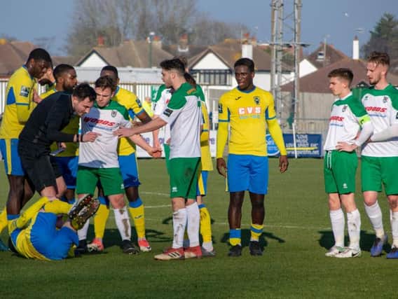 Things get feisty during the Rocks-Haringey game / Picture by Darren Crisp