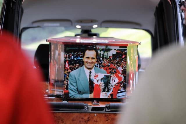 Arsenal fan Andrew had a funeral which was themed around his favourite football team. Picture: Kate Shemilt