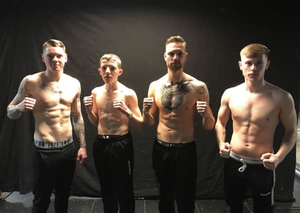 The Hastings Kickboxing Academy quartet of George French. Callum Helsdown. Nick Lelliott and Ellis Nelson. Picture courtesy Jon Snapaway Photography