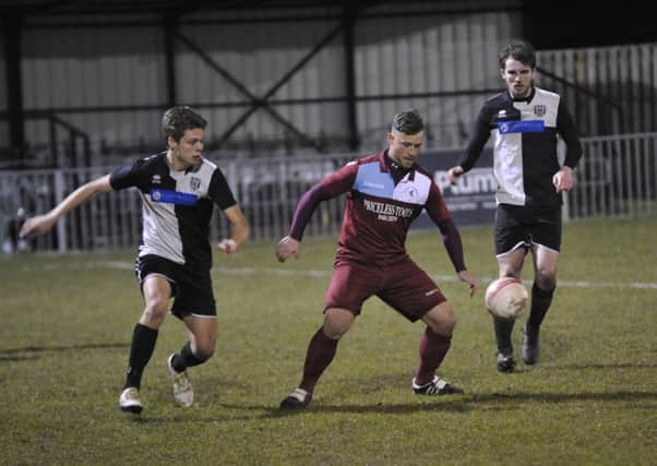 Jamie Crone on the ball during Little Common's 1-0 win at home to East Preston on Tuesday night. Picture by Simon Newstead