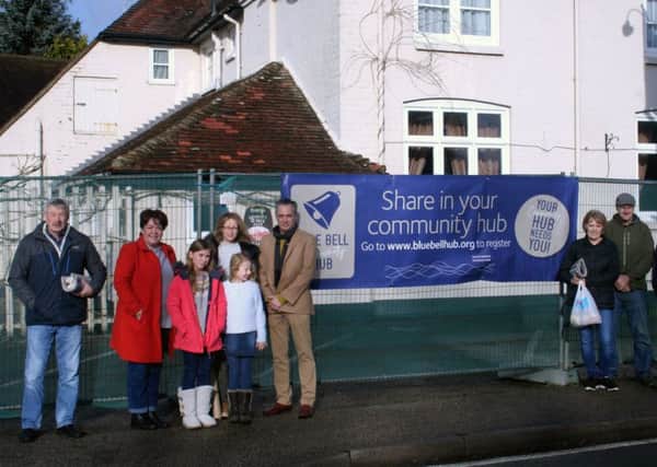 Residents with a banner advertising the Blue Bell Community Hub share offer. Photo contributed