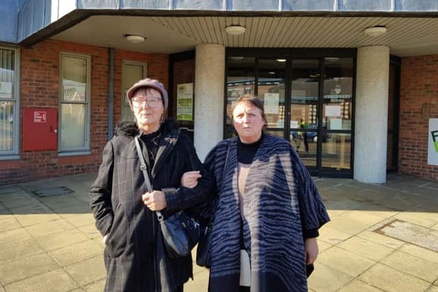 Shane's mum Poppy (right) and his grandmother outside the inquest court