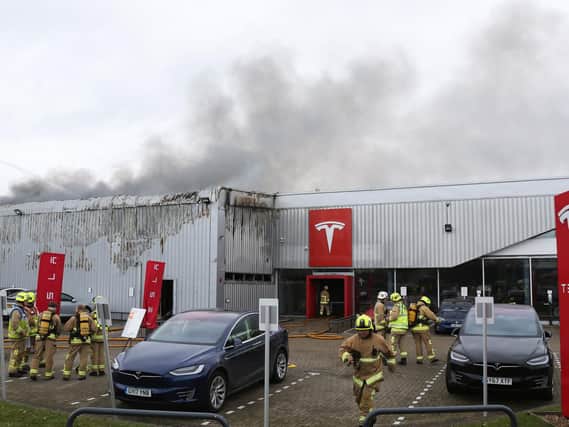 Fire at the Tesla dealership in Crawley