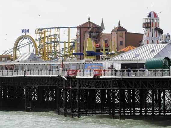 The area on the pier where the forklifts fell from is now sealed off