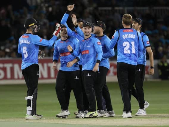 The Sharks celebrate Blast success v Middlesex last season / Picture: Sussex Cricket