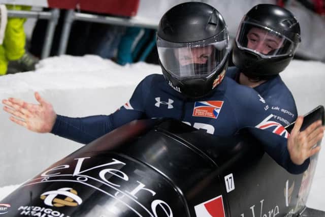 Great Britain's Brad Hall and Nick Gleeson finish fourth in the trwo-man event at the World Bobsleigh Championships in Whistler, Canada. Picture courtesy of the IBSF SUS-190403-193744002