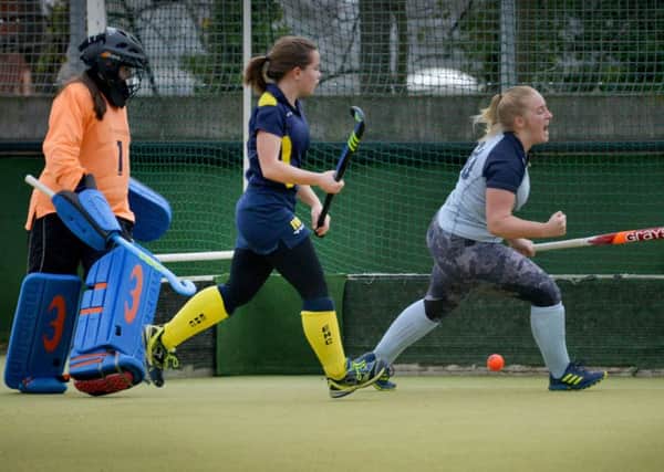 Action from South Saxons' 1-1 draw at home to Eastbourne 1a