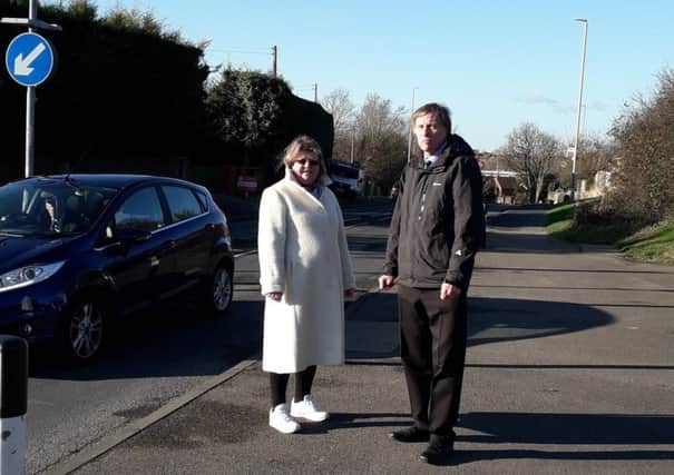 Candy Vaughn and councillor Alan Shuttleworth in Friday Street, Eastbourne