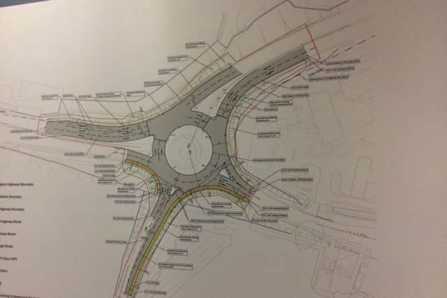 Junction changes to A27 Fontwell roundabout agreed under an outline application for up to 400 homes at Fontwell. Displayed at a consultation event on 28-02-19.