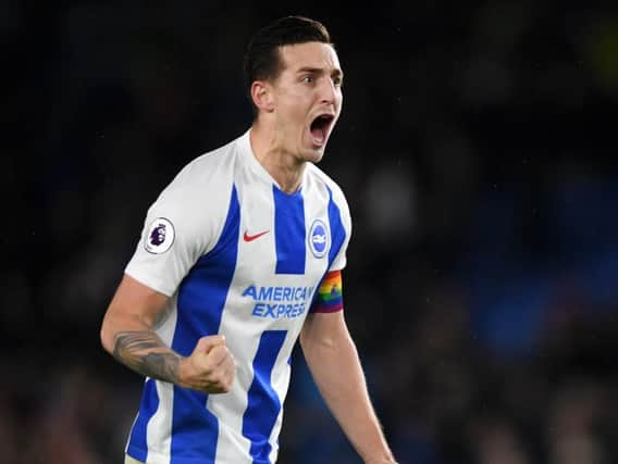 Lewis Dunk celebrates Brighton's win at home to Crystal Palace in December. Picture by PW Sporting Photography