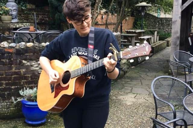 Rylee Harding, 19, as she practises her self-penned love song 'Next to you'