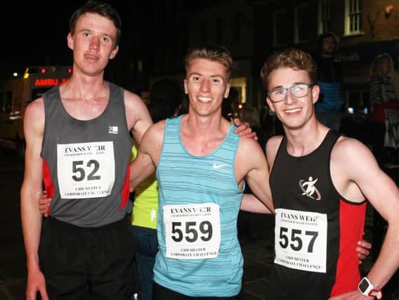 Winner Jonathan White (centre) with runner-up Jack Woods (left) and third-placed Ethan Fincham / Picture by Derek Martin