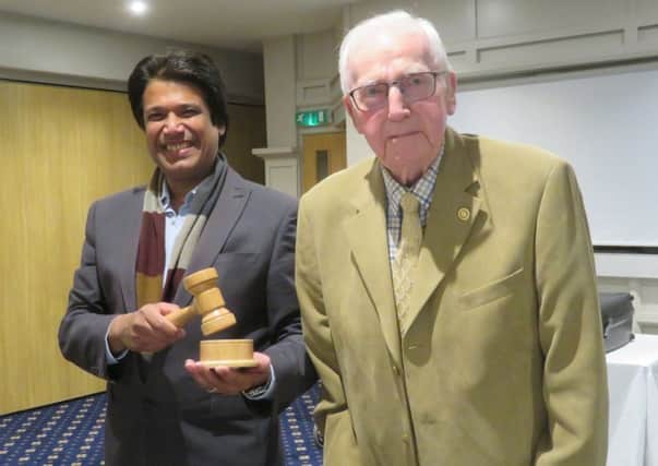 Bexhill Town Mayor Cllr Abul Azad with the new Rother District Council gavel presented by Rotarian Bill Heynes who hand turned the gavel and base. SUS-191203-114326001