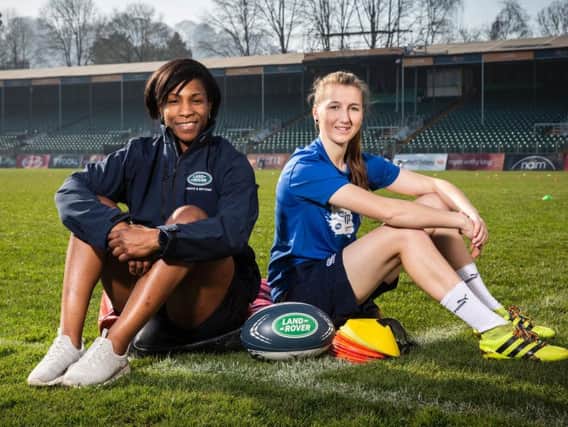 England rugby legend and Land Rover ambassador Maggie Alphonsi with HITZ graduate Jess Whale