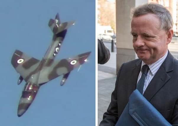 Andy Hill was flying a Hawker Hunter jet (left) when it tragically crashed in 2015. Picture: Sussex Police/Getty Images/CPS