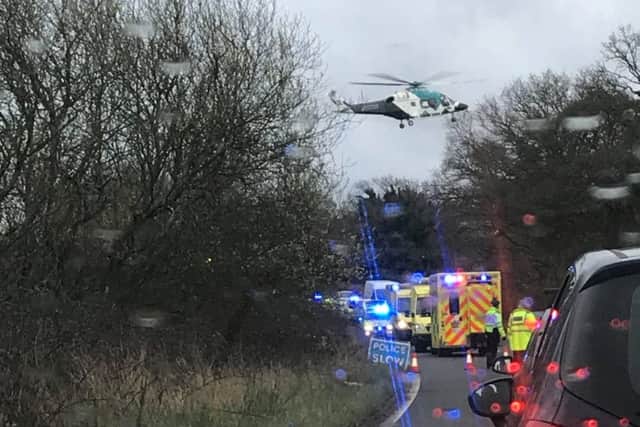 An air ambulance landed at the scene. Picture: Hannah Frost-Harrison