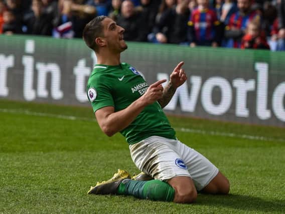 Anthony Knockaert celebrates the winning goal at Crystal Palace. Picture by PW Sporting Photography