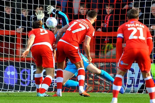 Crawley Town FC v Grimsby. Goal 0-1 . Pic Steve Robards SR1906551 SUS-190903-154929001