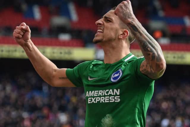Anthony Knockaert celebrates Brighton's win at Crystal Palace. Picture by PW Sporting Photography