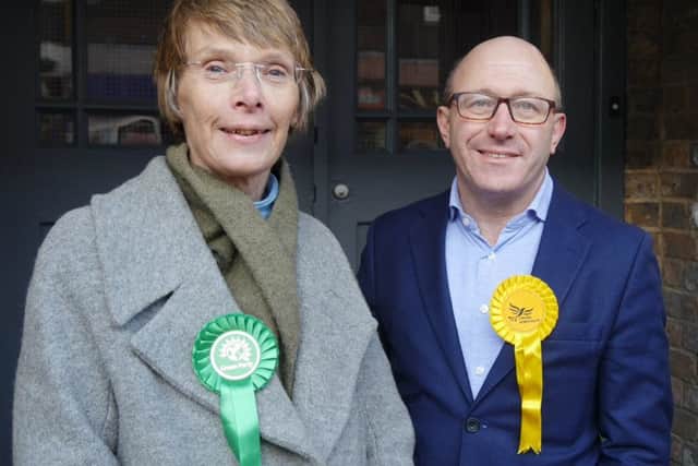 The Green Party's Anne Eves and Robert Eggleston, Lib Dem prospective parliamentary candidate for Mid Sussex
